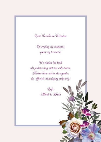 Save the Date bohemian chique blauwe anemoon 3