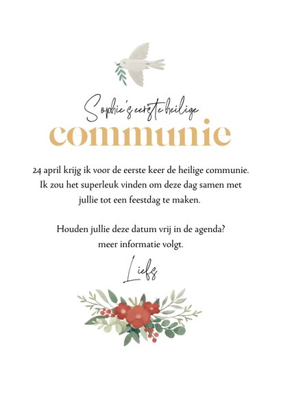 Save the date communiekaart illustratie kerk bloemen sterren 3