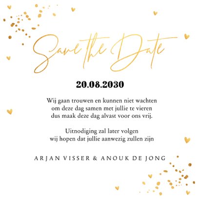 Save the Date eigen foto confetti goudlook 3