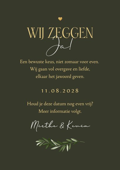 Save the date fotokaart goud stijlvol hartjes trouwen 3