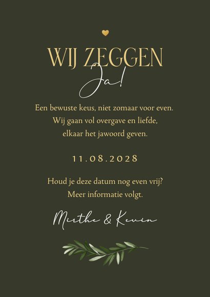 Save the date fotokaart goud stijlvol hartjes trouwen 3