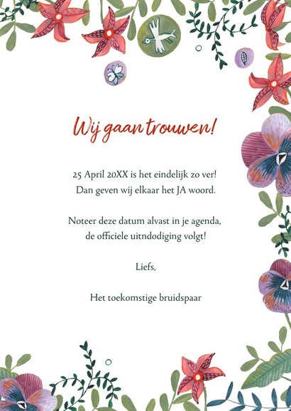 Save the Date kaart botanische bloemen 3