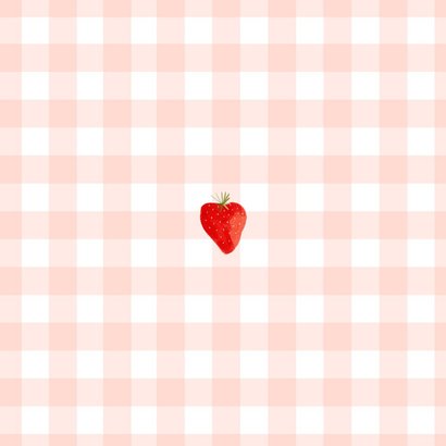 Save the date kaart bruiloft aardbeien roze ruitjes Achterkant