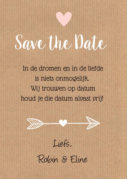 Save the Date kaart eigen foto hartjes kraft 3