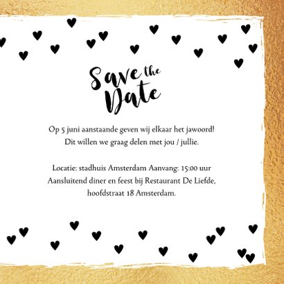 Save the Date kaart hartjes goud en zwartwit 3