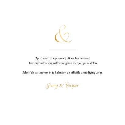Save-the-Date kaart klassiek ampersand en namen in goudfolie 3
