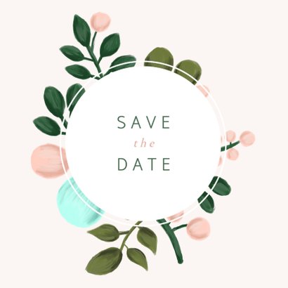 Save the date kaart met geschilderde takken en kader 2