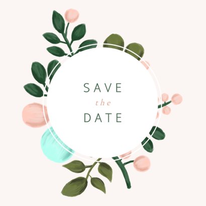 Save the date kaart met geschilderde takken en kader 2