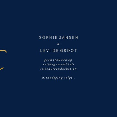 Save the date kaart met gouden tekst vierkant 3