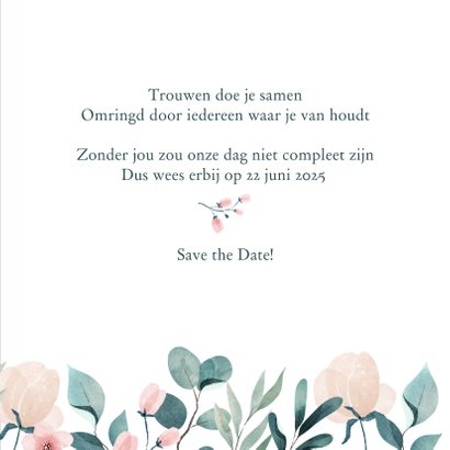 Save the date kaart met pastel bloemen 3