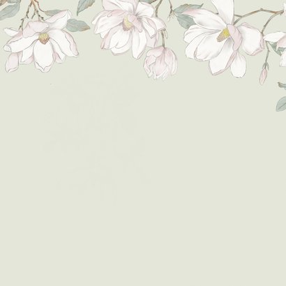 Save the date kaart met witte magnolia bloemen Achterkant