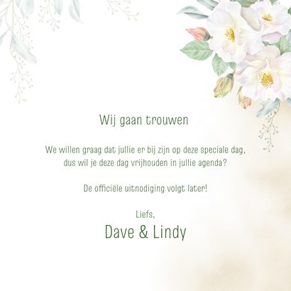 Save the date kaart met witte rozen 3