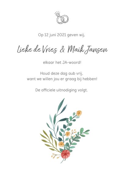 Save the date kaart stijlvol met bloemen 3