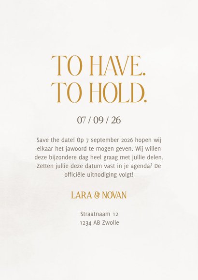 Save the date kaart stijlvol met marmereffect en goudfolie 3