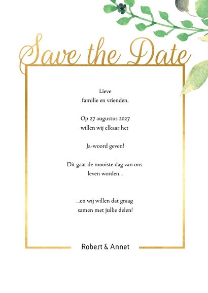 Save the Date kaart Stijlvol wit met goud 3