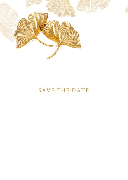 Save the date kaart voor de bruiloft ginkgobladeren stempel 2