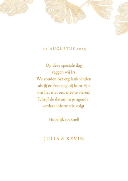 Save the date kaart voor de bruiloft ginkgobladeren stempel 3