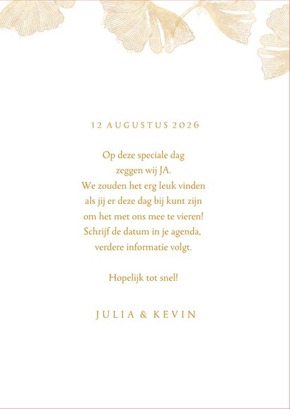Save the date kaart voor de bruiloft ginkgobladeren stempel 3