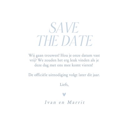 Save the date kaart winters lichtblauw met foto 3