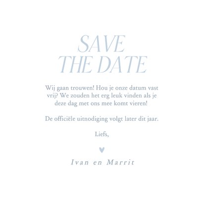 Save the date kaart winters lichtblauw met foto 3