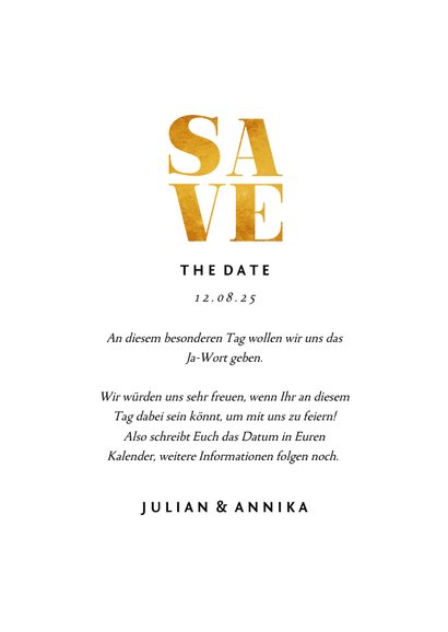 Save-the-Date-Karte Hochzeit Goldakzente Foto 3