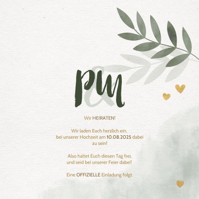 Save-the-Date-Karte Hochzeit mit Foto, Zweigen und Herzen 3