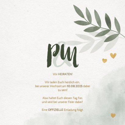 Save-the-Date-Karte Hochzeit mit Foto, Zweigen und Herzen 3