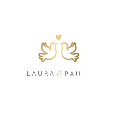 Save-the-Date-Karte Hochzeit mit goldenen Tauben und Herz 2