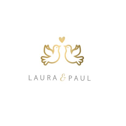 Save-the-Date-Karte Hochzeit mit goldenen Tauben und Herz 2