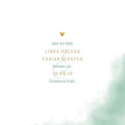 Save-the-Date-Karte Hochzeit mit Wasserfarbe und Herzen 3