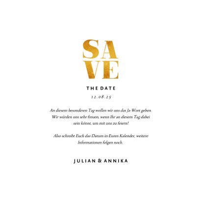 Save-the-Date-Karte Quadrat Goldakzente Fotos 3