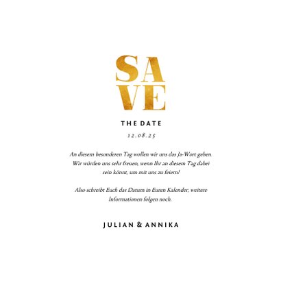 Save-the-Date-Karte Quadrat Goldakzente Fotos 3