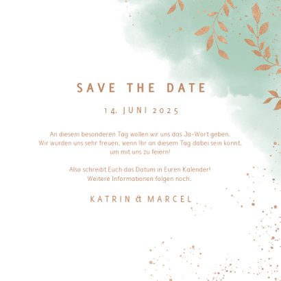 Save-the-Date-Karte zur Hochzeit Aquarell mintgrün mit Foto 3