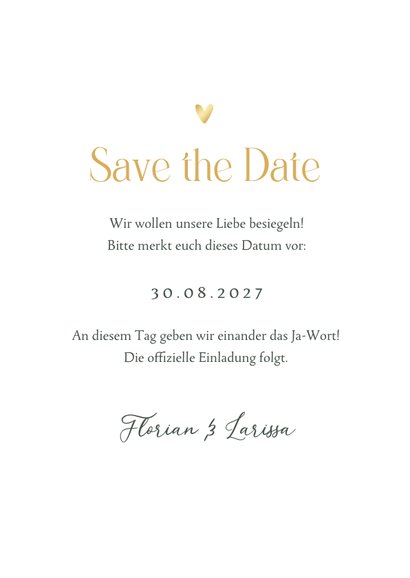 Save-the-Date-Karte zur Hochzeit Blattgrün & Text in Gold 3
