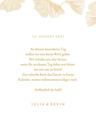 Save-the-Date-Karte zur Hochzeit Ginkgoblätter Stempel 3