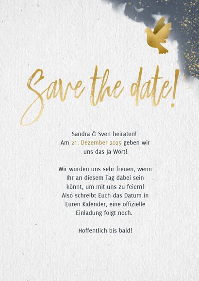 Save-the-Date-Karte zur Hochzeit mit eigenem Foto und Tauben 3