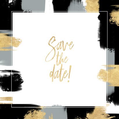 Save-the-Date-Karte zur Hochzeit mit Foto und Farbstreifen Rückseite
