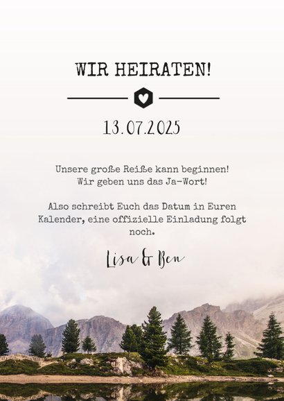 Save-the-Date-Karte zur Hochzeit mit Foto und Landschaft 3
