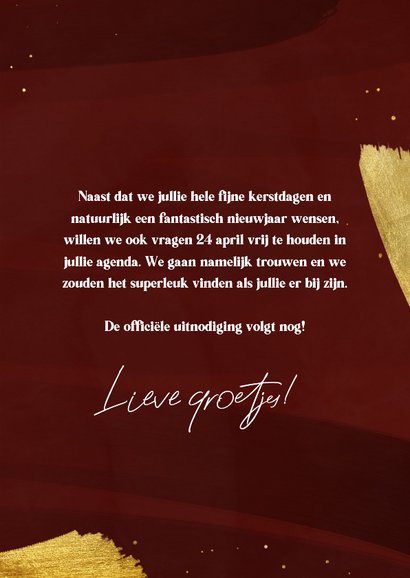 Save the date kerst rood met foto en goudfolie 3