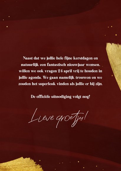 Save the date kerst rood met foto en goudfolie 3