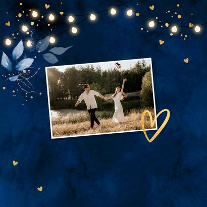 Save the Date kerstkaart blauw botanisch goudlook 2