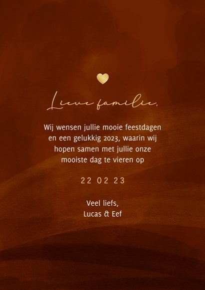 Save the date kerstkaart met foto en hart op achtergrond 3