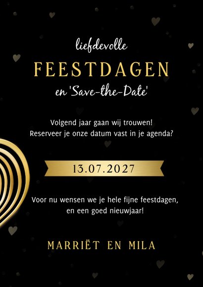 Save the Date kerstkaart met gouden hart en eigen foto 3