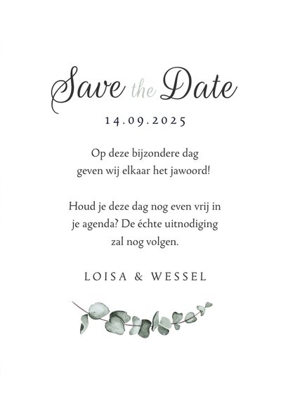 Save the date marmer stijlvol klassiek eucalyptus 3