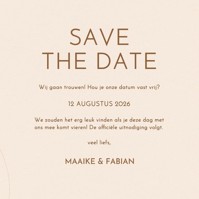 Save the date modern beige met golvende lijnen grote datum 3