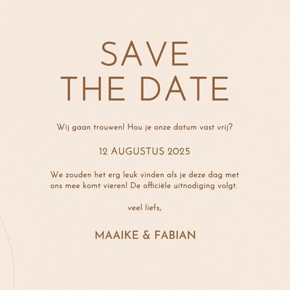 Save the date modern beige met golvende lijnen grote datum 3