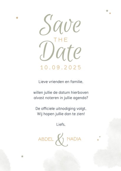 Save the date trouwkaart Arabisch eucalyptus maan goud foto 3