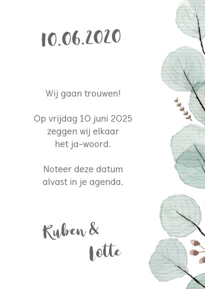 Save the date/trouwkaart eucalyptus 3