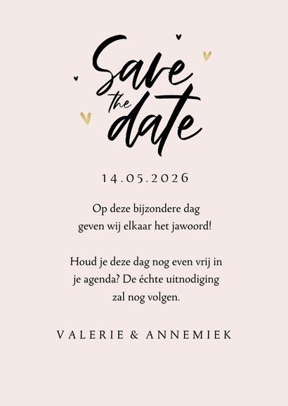 Save the date trouwkaart goud hartjes LGBTQ silhouetjes 3