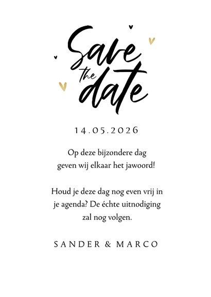 Save the date trouwkaart goud silhouet hartjes LGBTQ 3